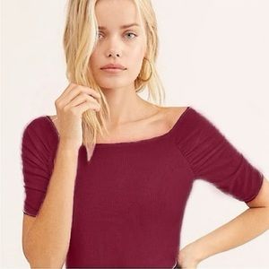 NWT Intimately Free People Off Shoulder Ruched Sleeve Top in Burgundy